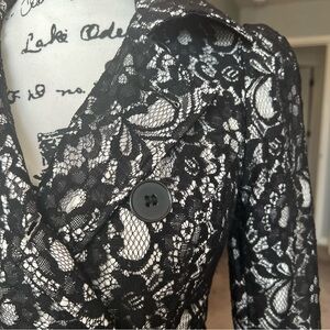 Bebe Black and White A-line Cocktail Dress with Notched Collar